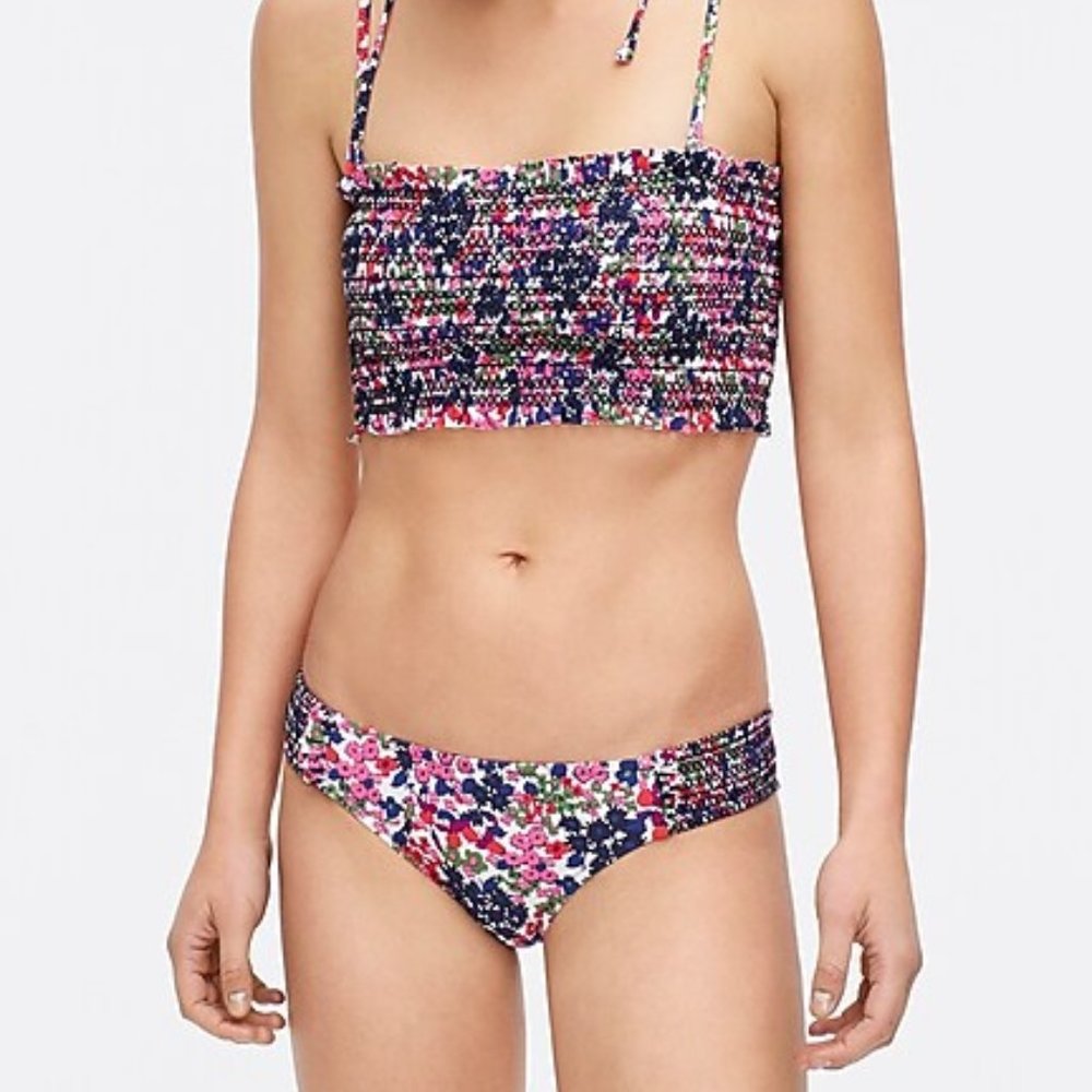 J. Crew Smocked Bandeau Bikini Top and Bottom in Floral Print
